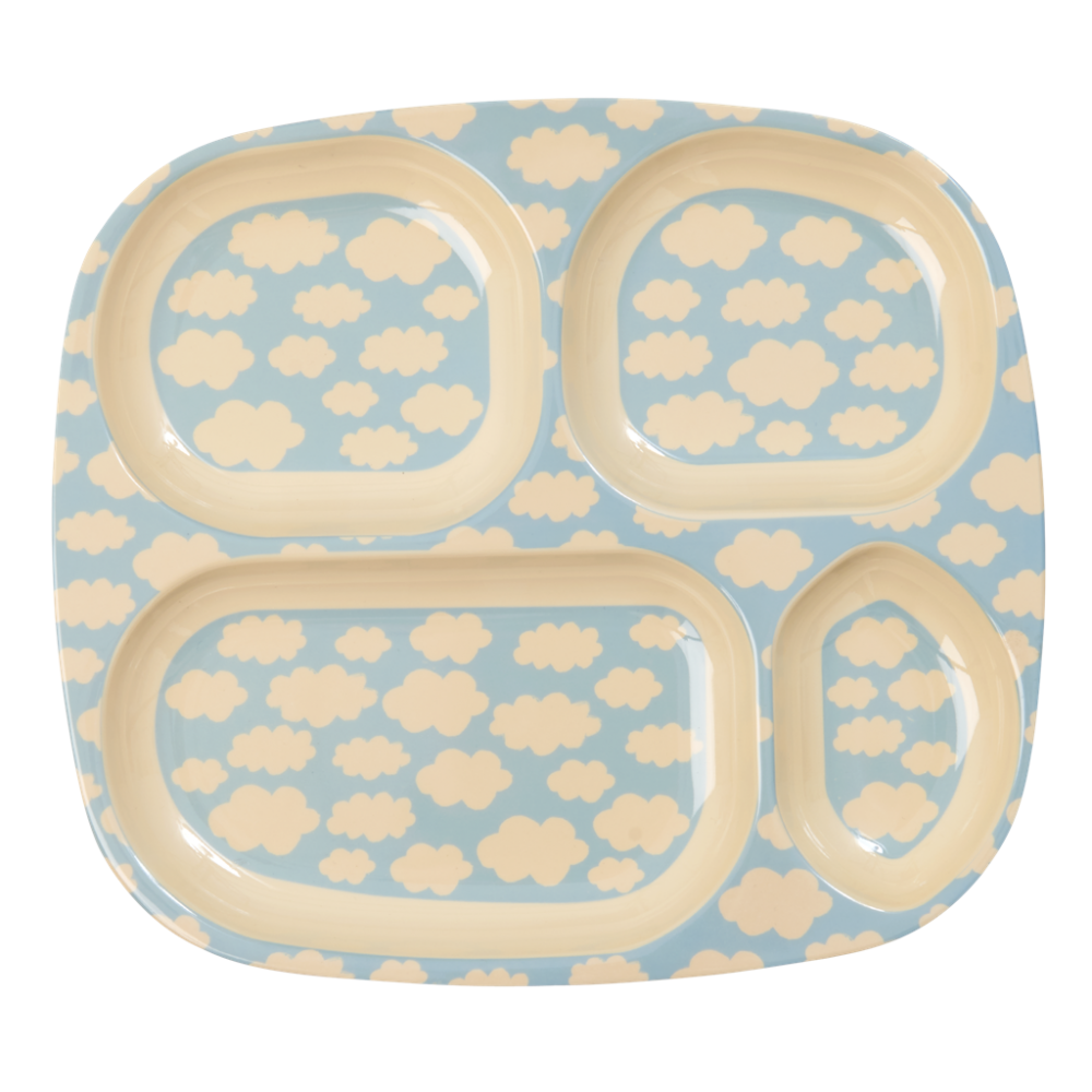 Kids 4 Room Melamine Plate Blue Cloud Print Rice DK